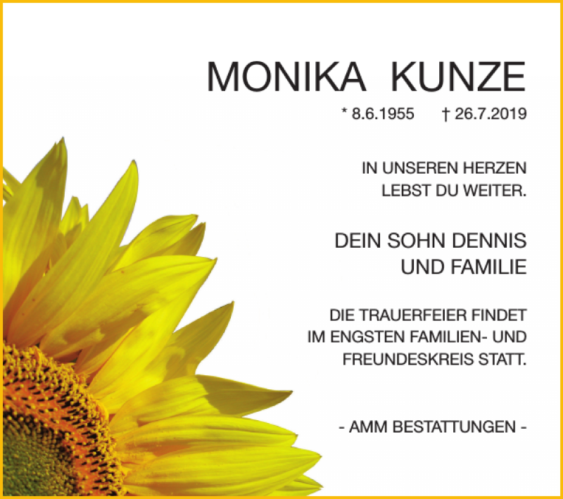  Traueranzeige für MONIKA KUNZE vom 03.08.2019 aus Harz Kurier