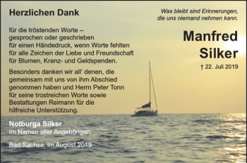 Traueranzeige von Manfred Silker von Harz Kurier