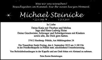 Traueranzeige von Michael Steinicke von Harz Kurier
