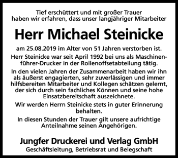 Traueranzeige von Michael Steinicke von Harz Kurier