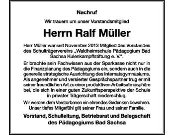 Traueranzeige von Ralf Müller von Harz Kurier