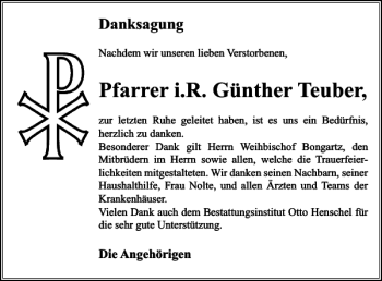 Traueranzeige von i. R. Günther Teuber von Harz Kurier