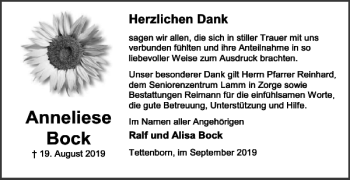 Traueranzeige von Anneliese Bock von Harz Kurier
