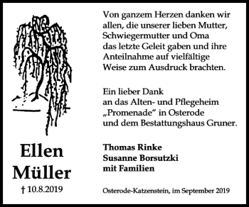Traueranzeige von Ellen Müller von Harz Kurier