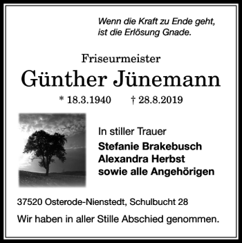 Traueranzeige von Günther Jünemann von Harz Kurier