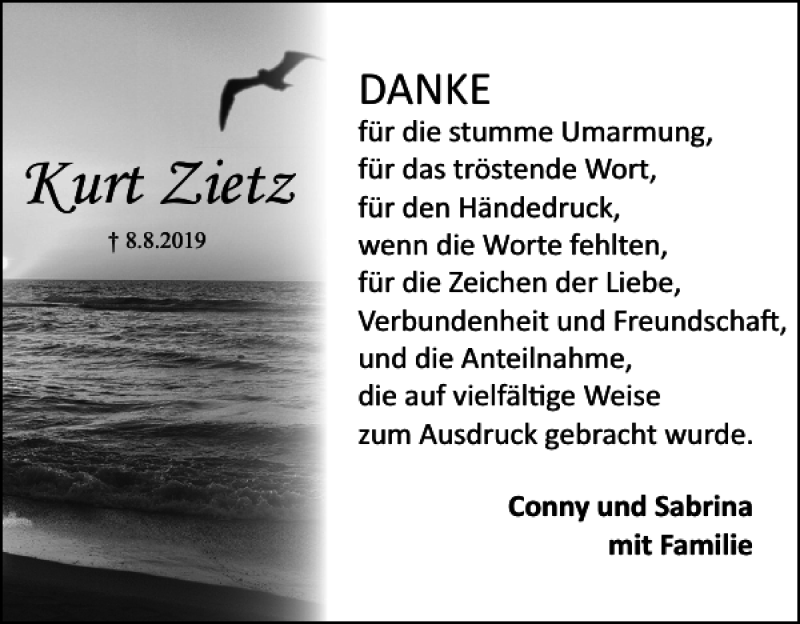  Traueranzeige für Kurt Zietz vom 07.09.2019 aus Harz Kurier