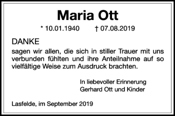 Traueranzeige von Maria Ott von Harz Kurier