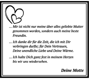 Traueranzeige von Motte  von Harz Kurier