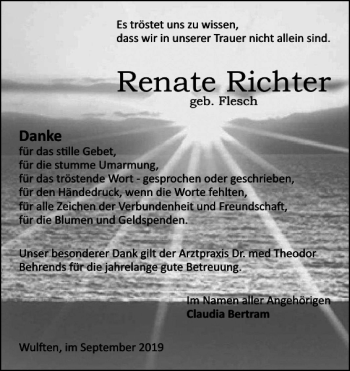 Traueranzeige von Renate Richter von Harz Kurier