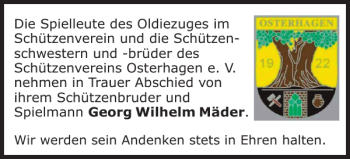 Traueranzeige von Georg Wilhelm Mäder von Harz Kurier