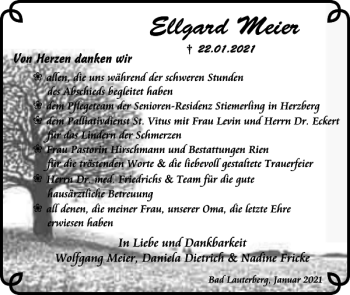 Traueranzeige von Ellgard Meier von Harz Kurier