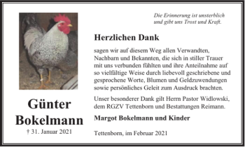 Traueranzeige von Günter Bokelmann von Harz Kurier