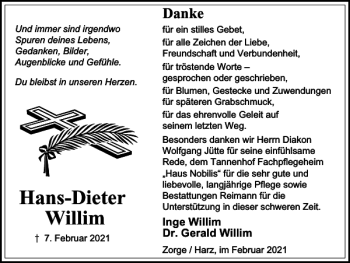 Traueranzeige von Hans-Dieter Willim von Harz Kurier