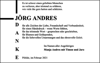Traueranzeige von JÖRG ANDRES von Harz Kurier