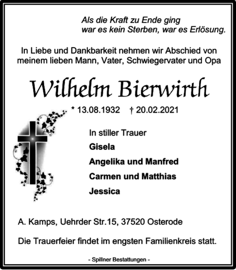  Traueranzeige für Kraft zu es es vom 27.02.2021 aus Harz Kurier