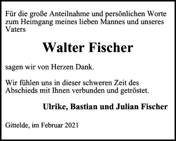 Traueranzeige von Walter Fischer von Harz Kurier