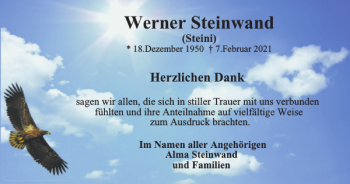 Traueranzeige von Werner Steinwand von Harz Kurier