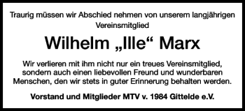 Traueranzeige von Wilhelm Ille Marx von Harz Kurier