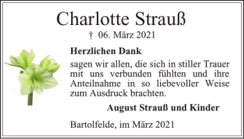 Traueranzeige von Charlotte Strauß von Harz Kurier