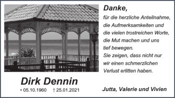 Traueranzeige von Dirk Dennin von Harz Kurier
