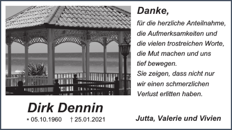  Traueranzeige für Dirk Dennin vom 13.03.2021 aus Harz Kurier