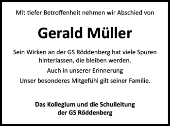 Traueranzeige von Gerald Müller von Harz Kurier