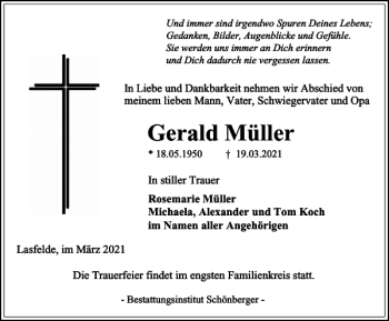 Traueranzeige von Gerald Müller von Harz Kurier