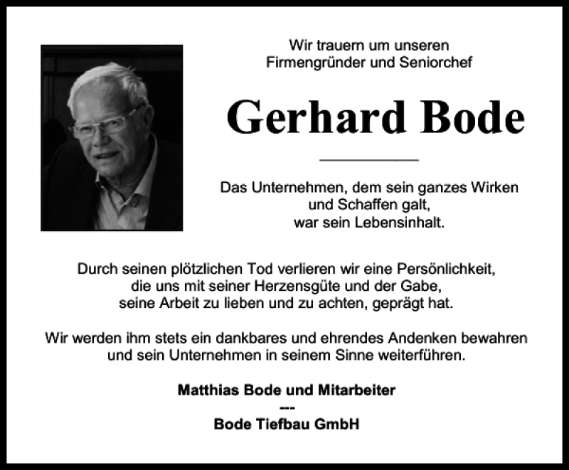  Traueranzeige für Gerhard Bode vom 12.03.2021 aus Harz Kurier