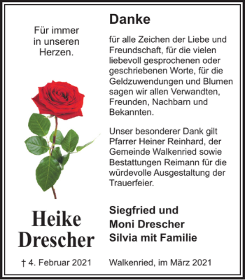 Traueranzeige von Heike Drescher von Harz Kurier