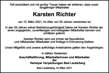 Traueranzeige von Karsten Richter von Harz Kurier