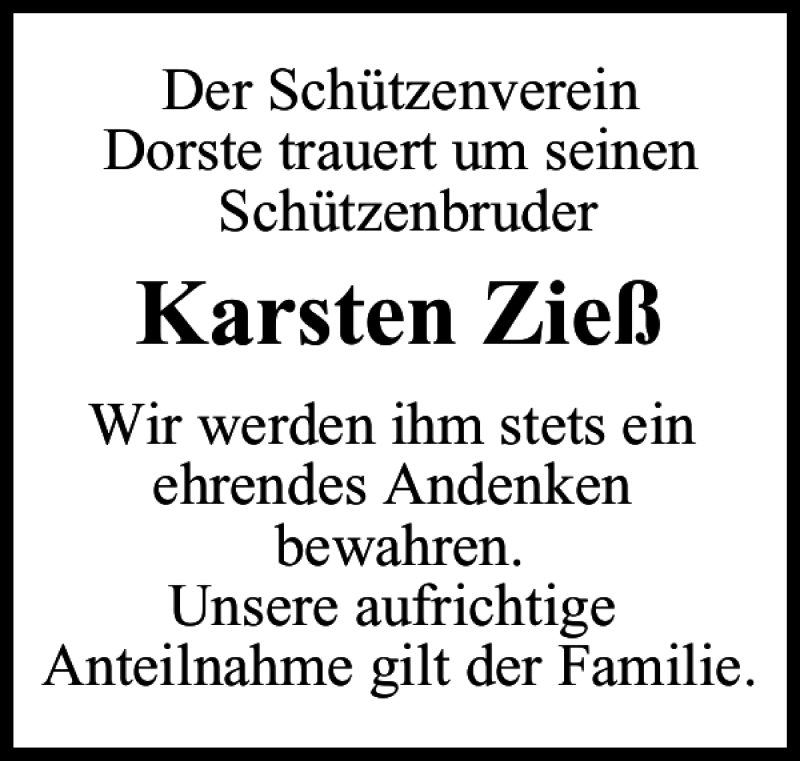  Traueranzeige für Karsten Zieß vom 20.03.2021 aus Harz Kurier