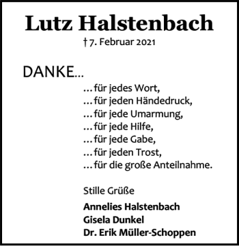 Traueranzeige von Lutz Halstenbach von Harz Kurier