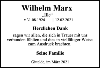 Traueranzeige von Wilhelm Marx von Harz Kurier