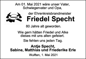 Traueranzeige von Friedel Specht von Harz Kurier