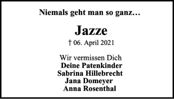 Traueranzeige von Jazze  von Harz Kurier
