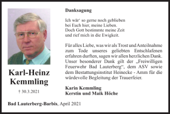 Traueranzeige von Karl-Heinz Kemmling von Harz Kurier