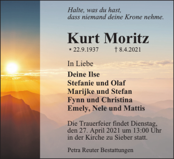 Traueranzeige von Kurt Moritz von Harz Kurier
