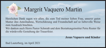 Traueranzeige von Margrit Vaquero Martin von Harz Kurier