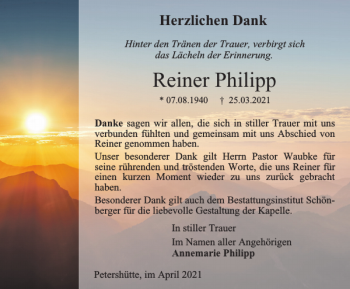 Traueranzeige von Reiner Philipp von Harz Kurier