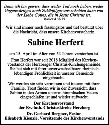 Traueranzeige von Sabine Herfert von Harz Kurier