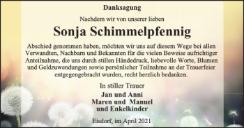 Traueranzeige von Sonja Schimmelpfennig von Harz Kurier