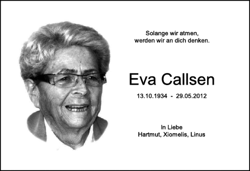  Traueranzeige für Eva Callsen vom 29.05.2021 aus Harz Kurier