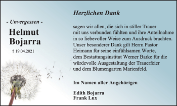 Traueranzeige von Helmut Bojarra von Harz Kurier