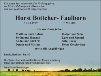 Traueranzeige von Horst Böttcher-Faulborn von Harz Kurier