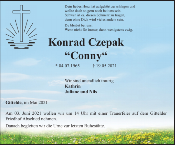 Traueranzeige von Konrad Czepak Conny von Harz Kurier