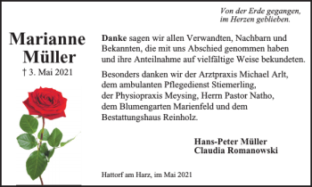 Traueranzeige von Marianne Müller von Harz Kurier