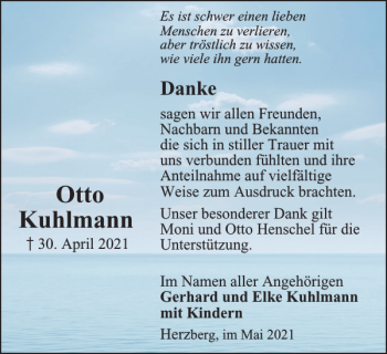 Traueranzeige von Otto Kuhlmann von Harz Kurier