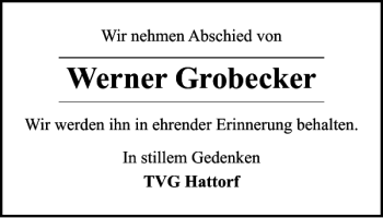 Traueranzeige von Werner Grobecker von Harz Kurier