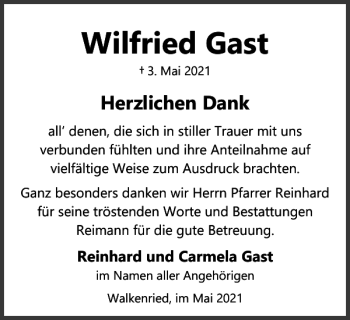 Traueranzeige von Wilfried Gast von Harz Kurier