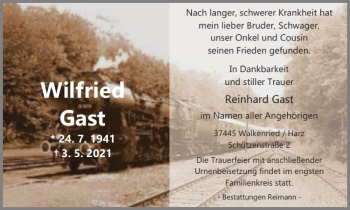 Traueranzeige von Wilfried Gast von Harz Kurier
